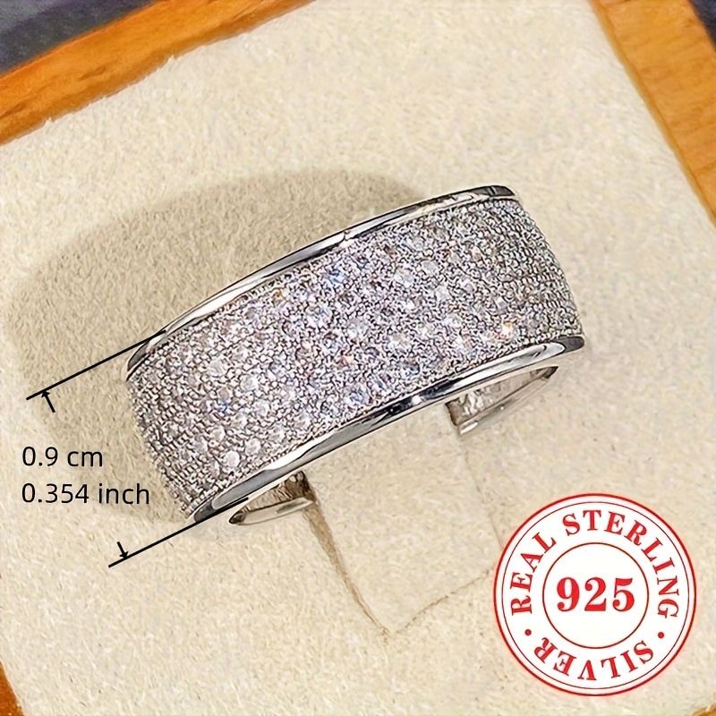 Women's Wide Band S925 Sterling Silver Zirconia Wedding Ring